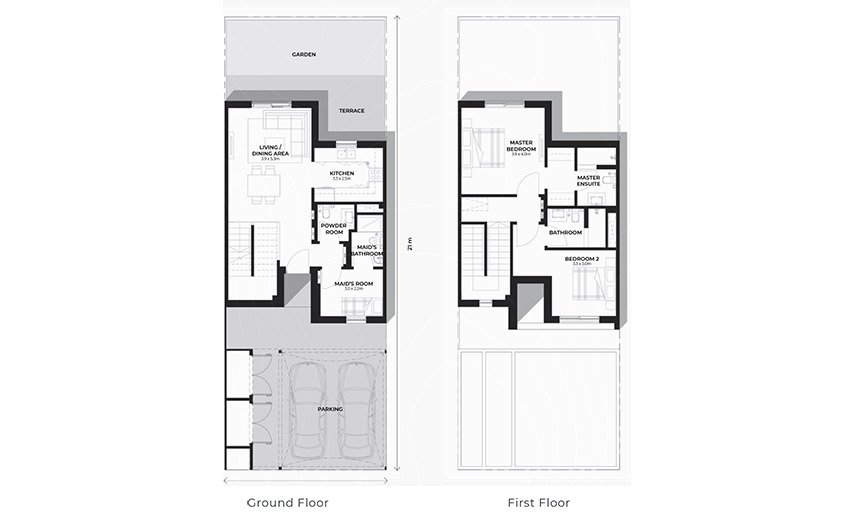Al Ghadeer Gardens 2 BR Townhouse Floor Plan