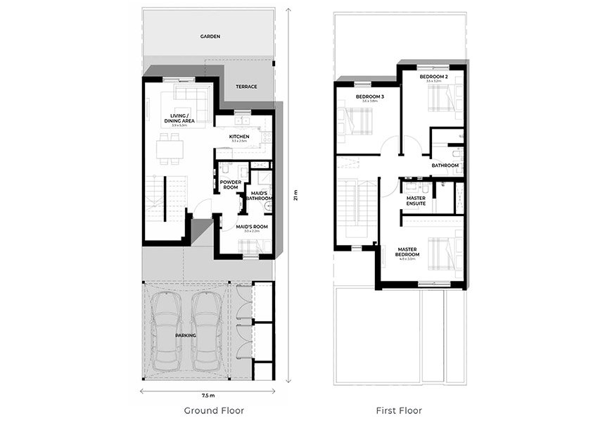 Al Ghadeer Gardens 3 BR Townhouse Floor Plan